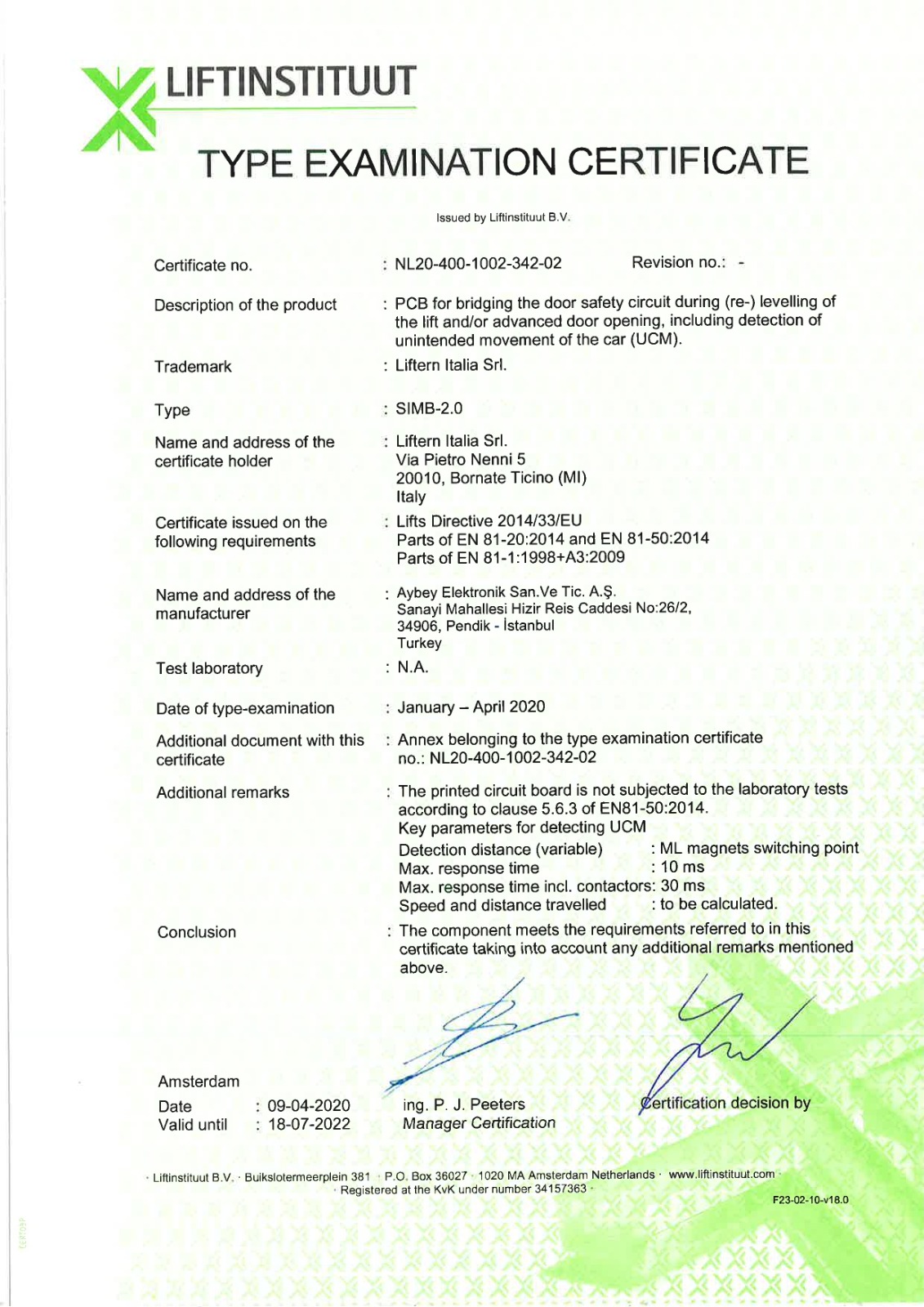 Certificato Liftinstituut